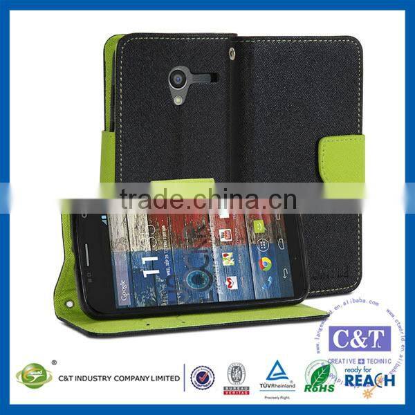 C&T Wallet Flip PU Folio Leather Cover Case Stand for Motorola Moto X