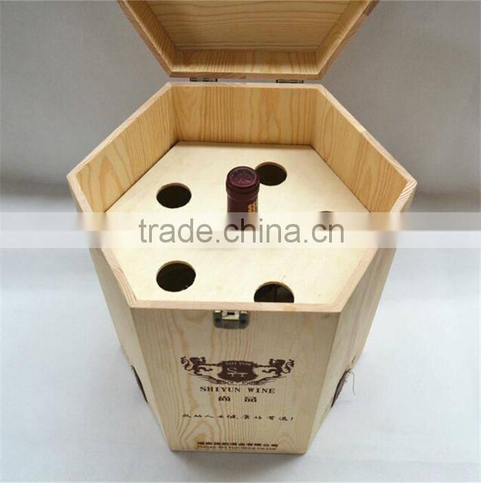 special hexagonal 6 bottle wood wine box
