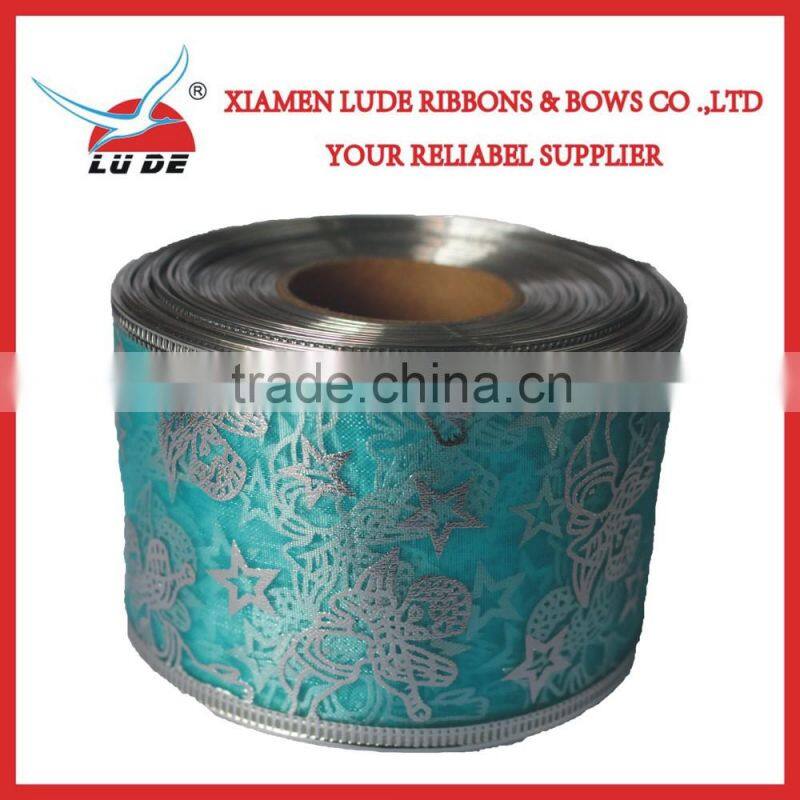 hot sale silver wired edge Christmas gift ribbon
