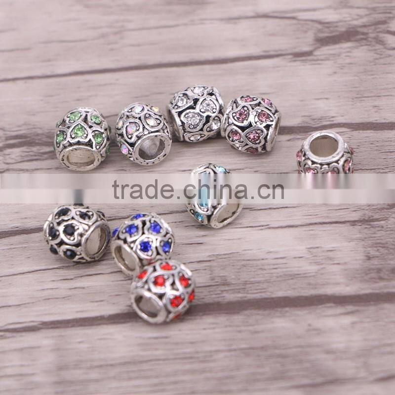Women Fashion Dark Silver Mix Color Crystal Charm Big Hole Loose Bead for European Bracelet Bangle Jewelry Gifts