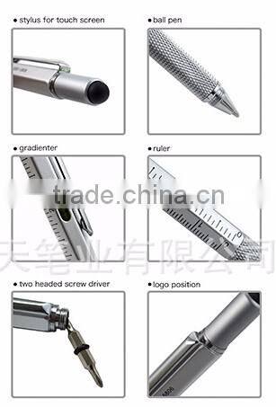 Multi-function Tool Ballpoint Pen Screwdriver Ruler Spirit Level with a top and scale metal penTouch Screen for Ipad Iphone