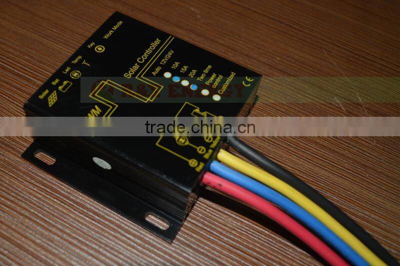 Waterproof solar controller for PV system, 10A/15A/20A solar charge controller, 12V/24V auto distinguish, LED display