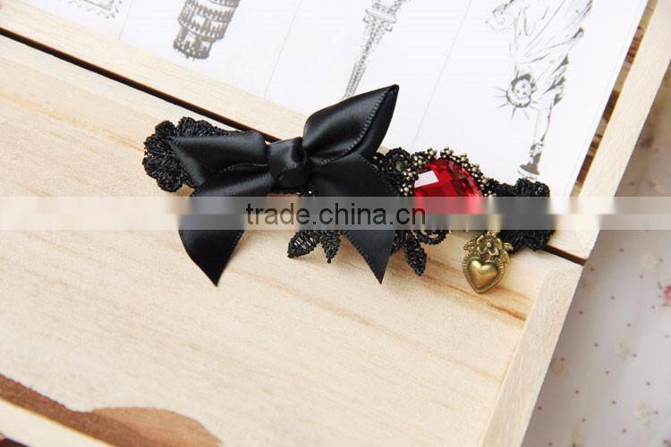 MYLOVE black ribbon bow barrette with red gem high quality