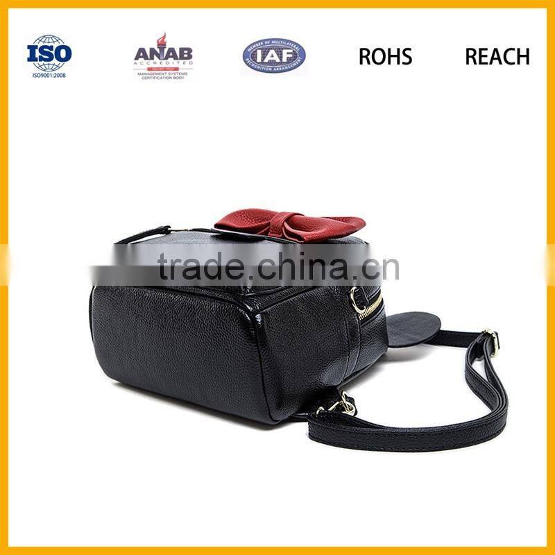 Latest Design Low Price Funny Style Black PU Leather Mini Backpack Leisure Bag for Girls