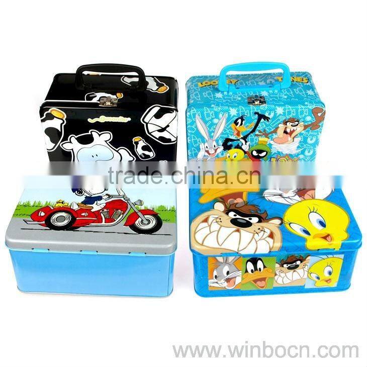 Handle portable cartoon cute kids children tin box