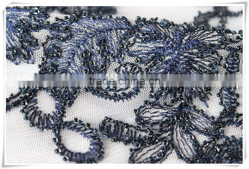 Latest pattern design beads polyester fabric textile for cloths or dress