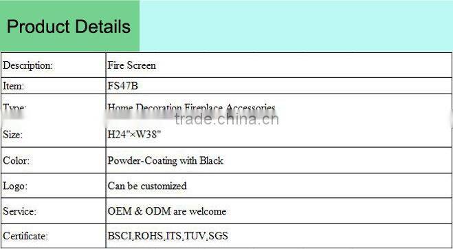 New design 3 panels morden folding fire screen with black powder coating FS47B#