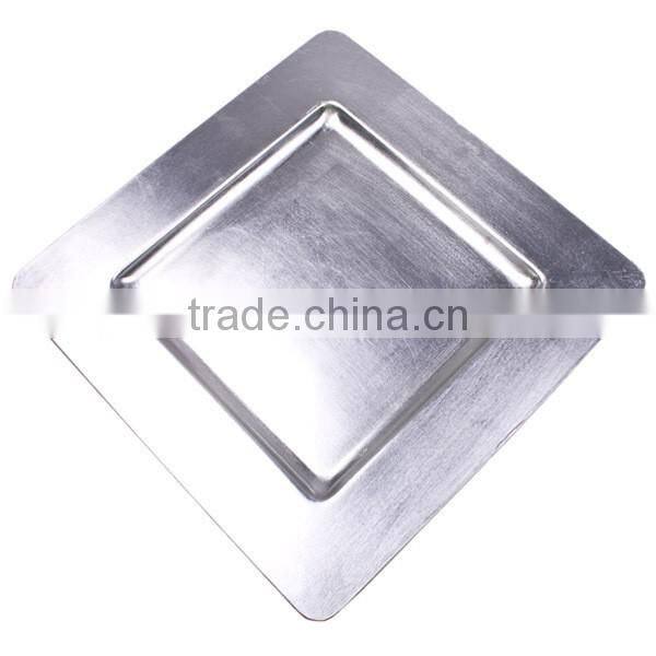 silver cheap plastic square charger plate decorative gilded dry fruit tray/square sliver charger plates