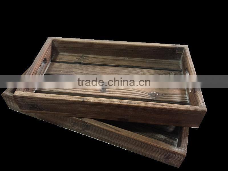 Custom white Metal tray with strip wood base in cheap price