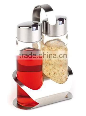 Kitchen Accessories Oil and Vinegar Stainless Steel Cruet Set With Rack