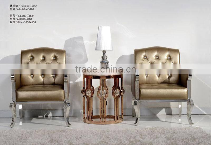 Leather sofa for Living Room Furniture, Lounge Sofa with crystal button in back Stainless Steel Legs ND020