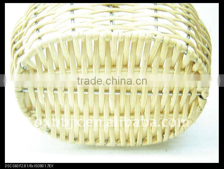 Oval wire basket rattan cane basket with iron handle