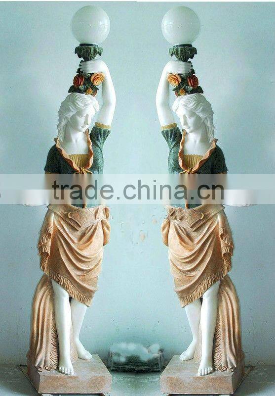 European style Marble Garden lady with lamp sculpture