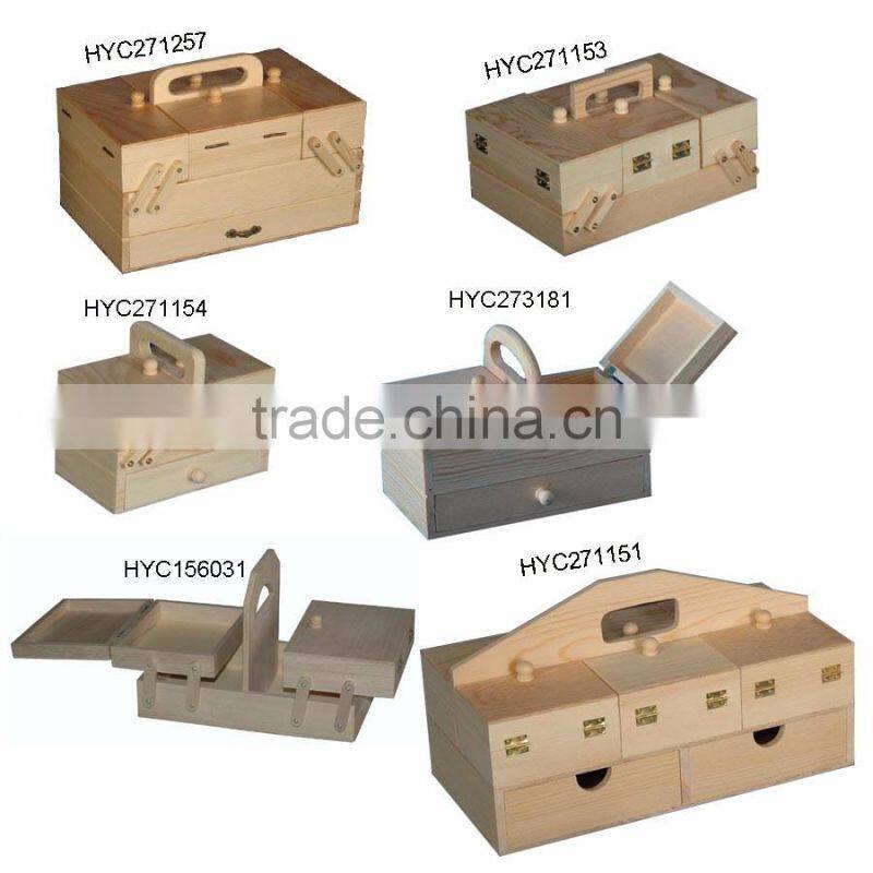 Two layer lightweight drawer wood sewing set box