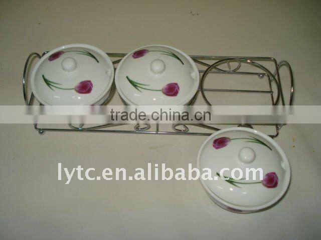 porcelain spice jar with iron stand