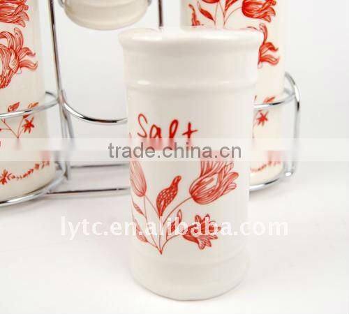 4pcs ceramic cruet set with iron stand