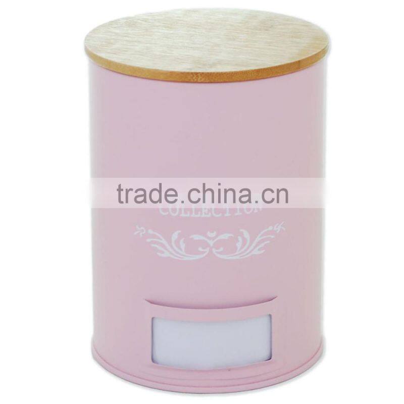 Colorful canister with wood lid