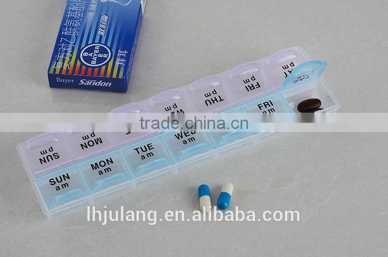 Hot sell plastic 14 compartment pill box / plastic 14 compartment pill box