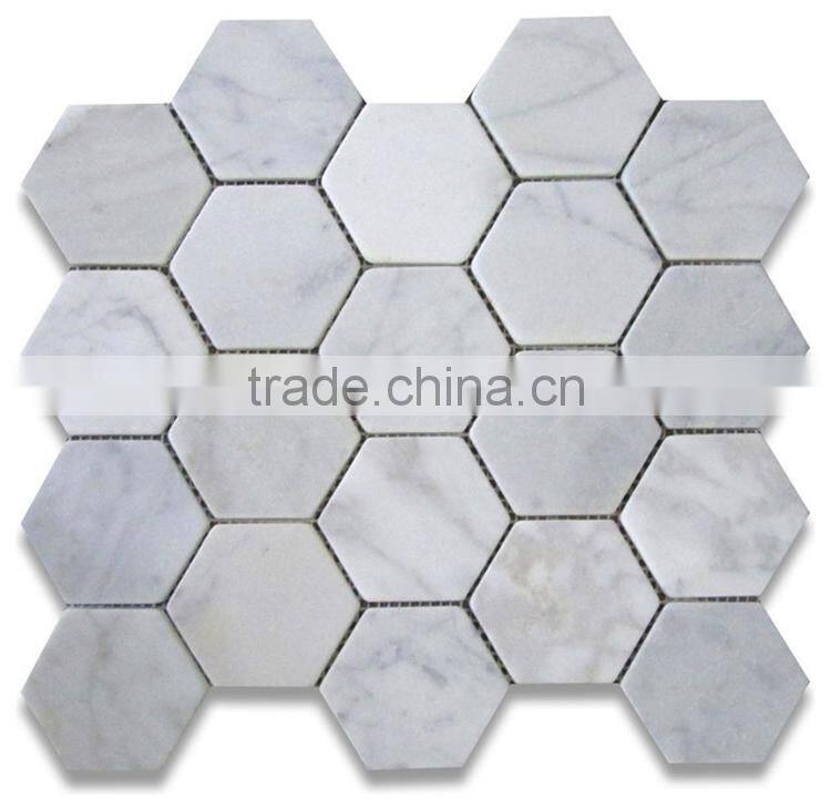 hexagon 2x2 white marble tumble mosaics meshed on sheet tiles for kitchen backsplash shower walls bathroom floor