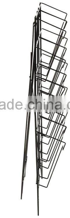 2 tiers modern black newspaper stand metal wire magazine display rack