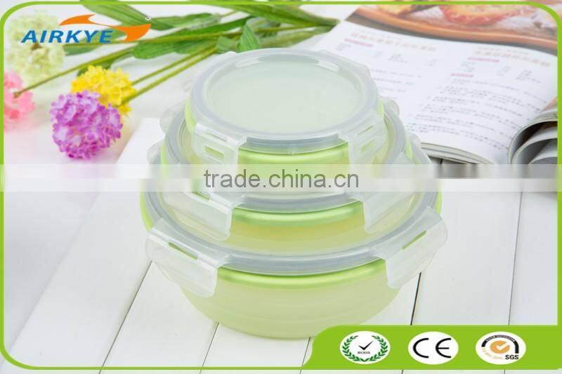 Food Grade Collapsible Silicone storage container 3 sizes/ Air-tight Silicone Folding Lunch Box Microwave Safe