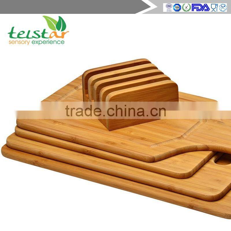 Blue Donuts Premium 5 piece Bamboo cutting board set - Strong, Durable, No knife dull and Eco friendly