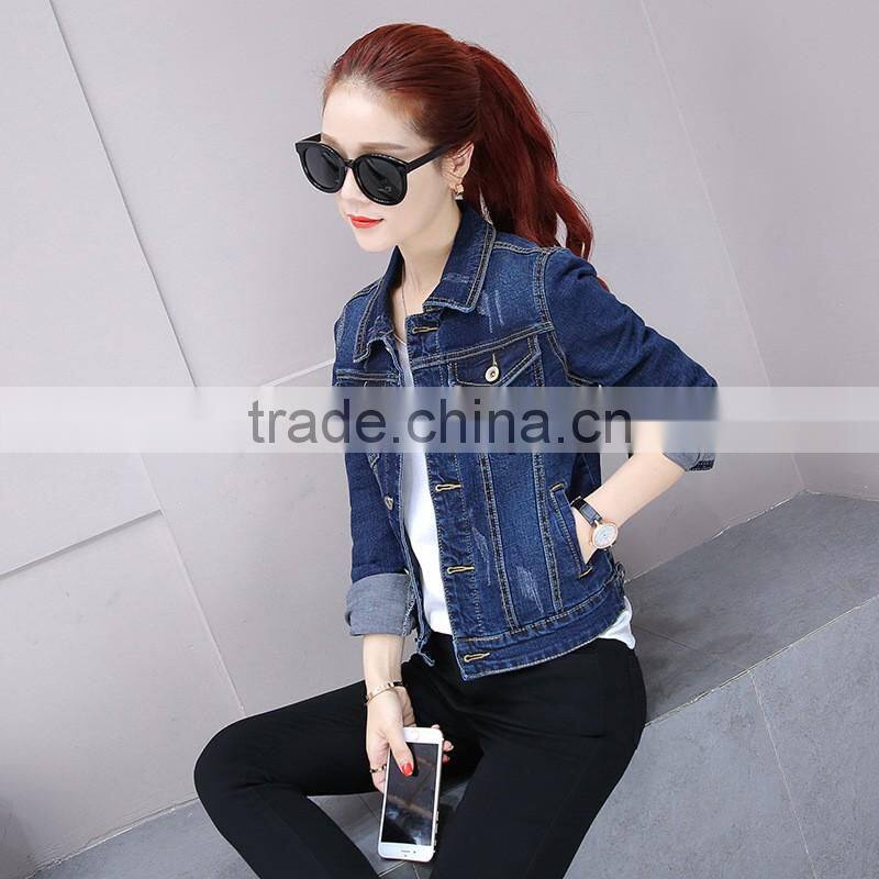 Wholesale clothing women's coat fashion winter jacket long sleeve woman denim jacket