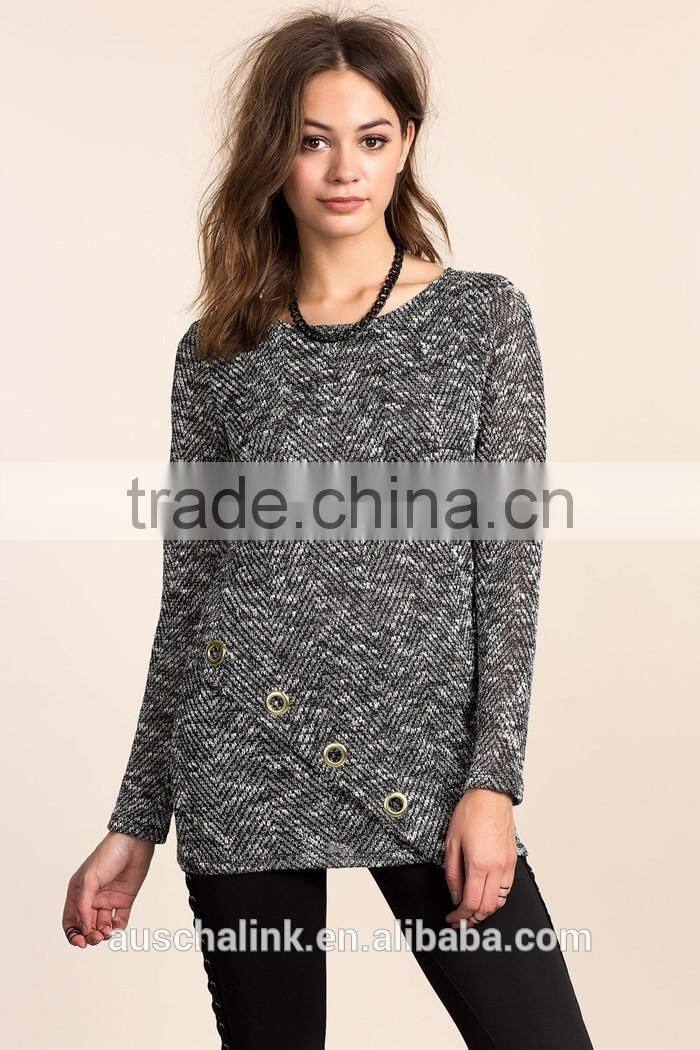 nice deign high quality girls fancy loose neck marled sweater