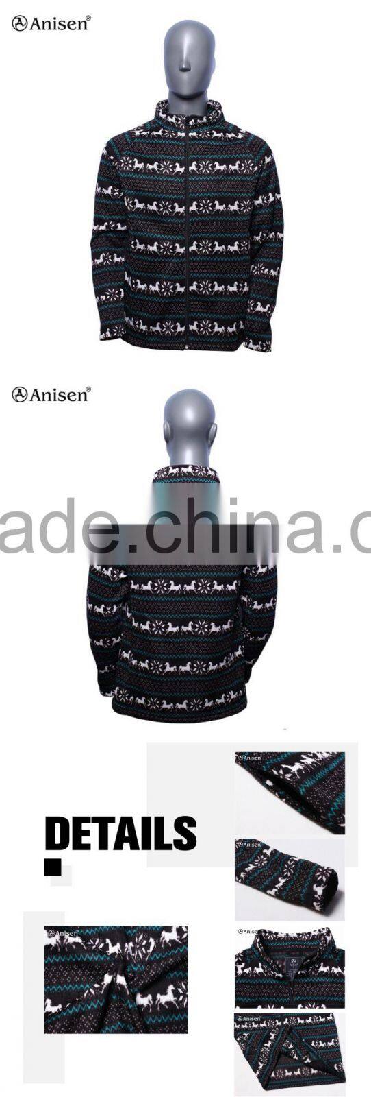 2016 oem service high quality style 100% polyester printing men polar fleece jacket