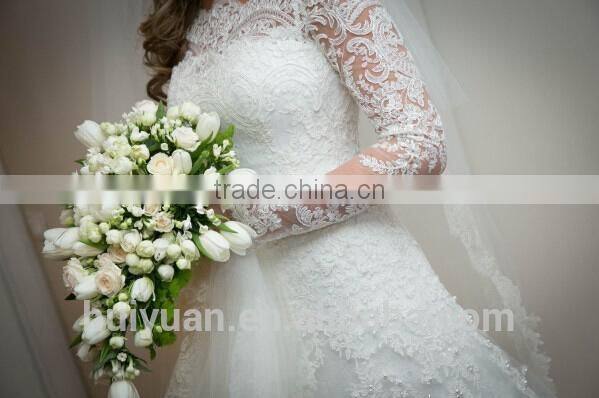 new design long sleeve bridal muslim wedding dress with veil