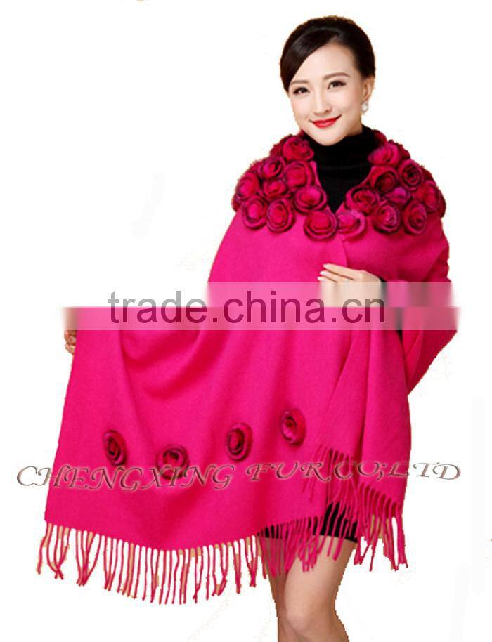 CX-B-P-37C Ladies Fashion Wholesale Cashmere Shawl With Fur