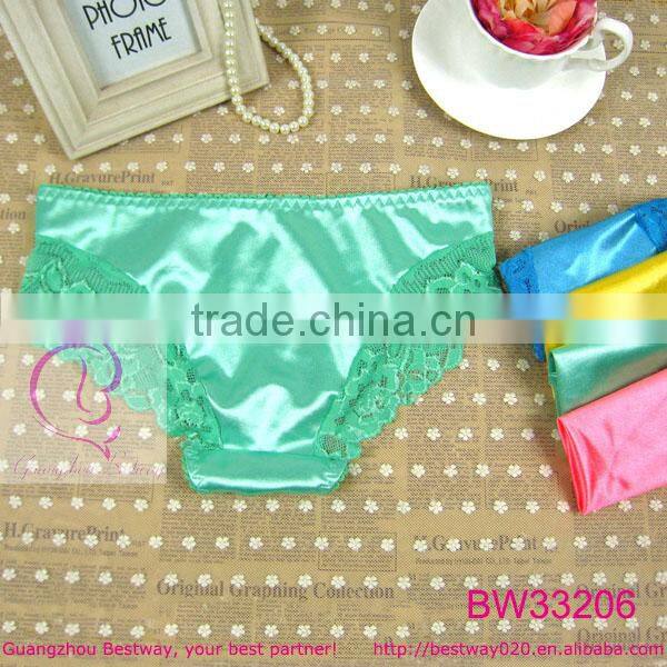 Shiny satin underwear for women with lace trim fancy satin bikini underwear for your girls women ladies