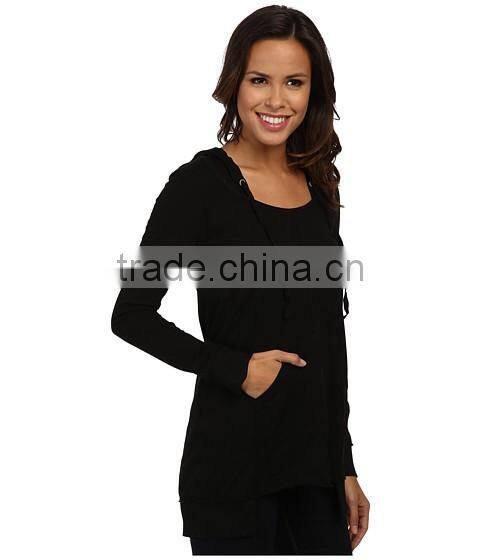 100 % cotton european style plain long sleeve classic jersey fabric pullover hoodie for women