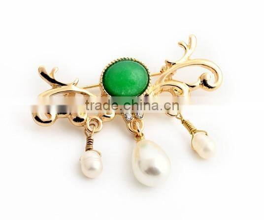 Vintage Style Girls Fleur-De-Lis Emerald Crown Brooch Pin With Crystals