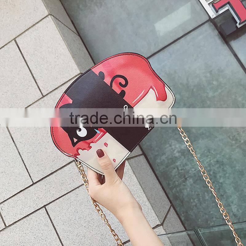 2017 New Cute Cartoon PU Leather Women Ice Small Chain Clutch Crossbody bags Girl Shoulder Messenger bag
