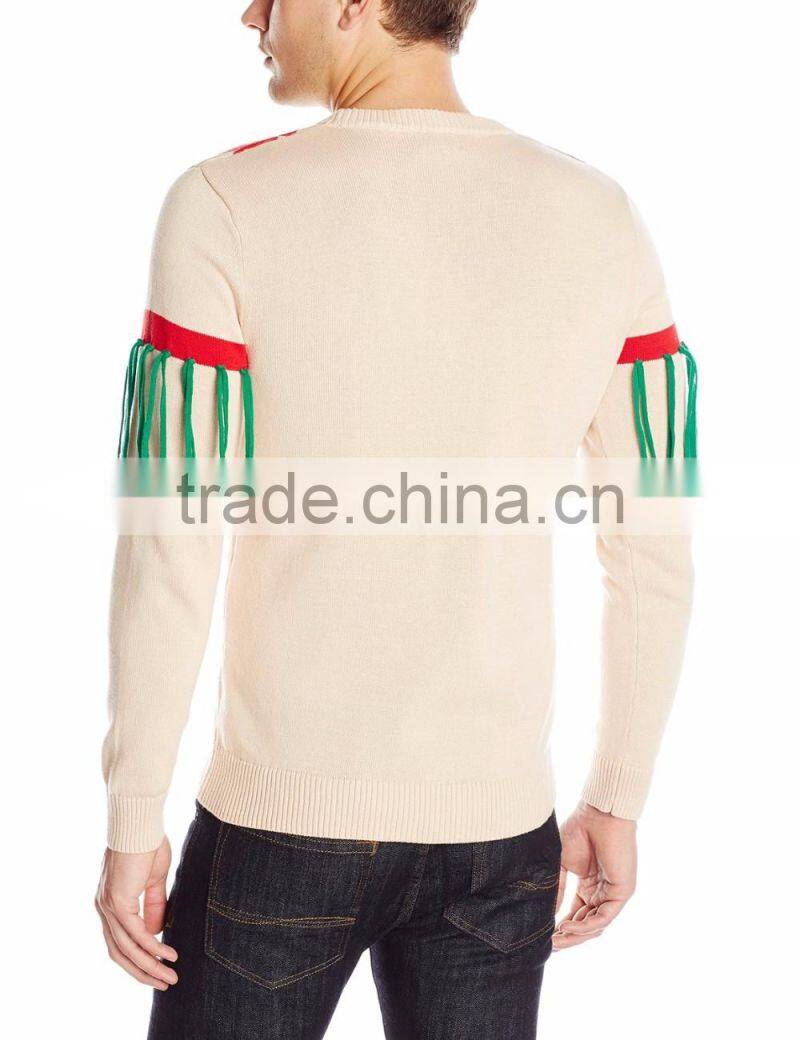 Men Light Kahki Sweater Faux-Savage Trim Pattern Christmas Sweater Knitting Pattern s