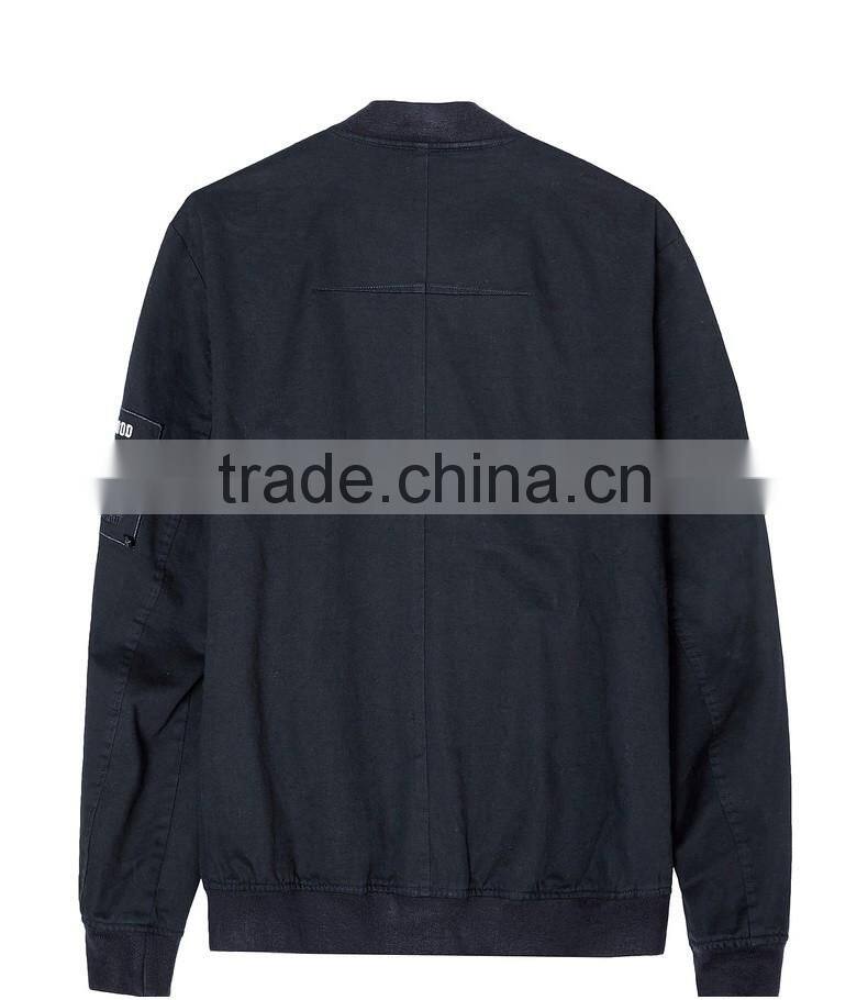 2017 Logo Custom Made Embroidered Patch Bomber Jacket 100% Polyester Black Zipper Pocket jacket