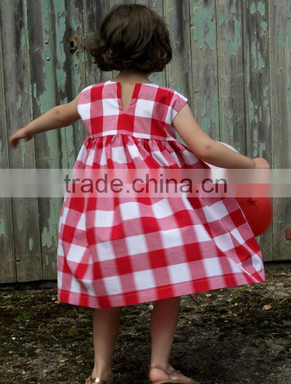 Red Gingham Kid Dress Summer Toddler Girls Clothes Checked Baby Girl Frocks