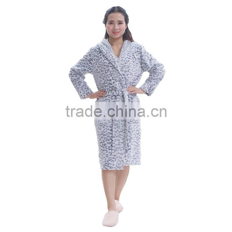 women hooded fleece casual bathrobe sleepwear
