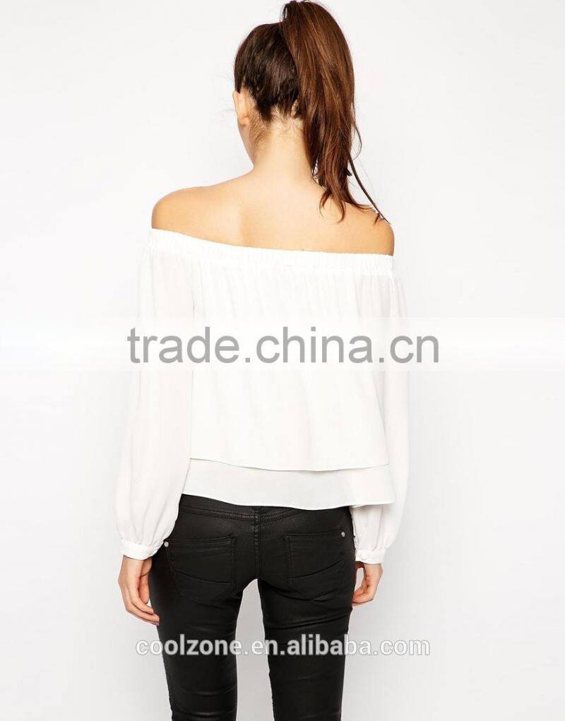 Cold shoulder design long sleeves lady blouse fashion new blouse 2015