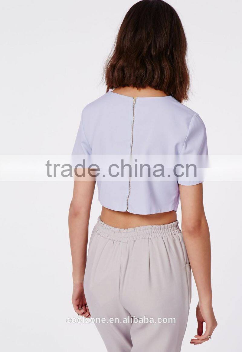 Hot selling wrap front baby blue crop top wholesale women tank tops