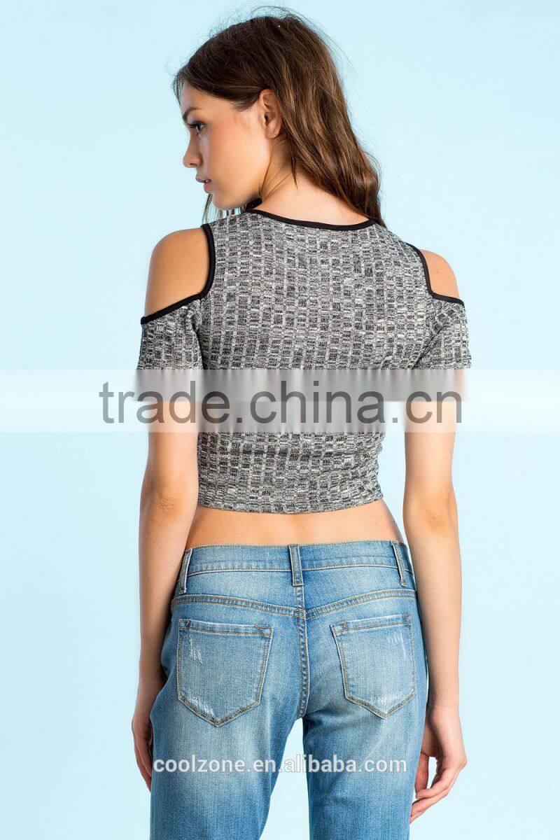 Ribbed cold shoulder trend crop top women tank tops in bulk