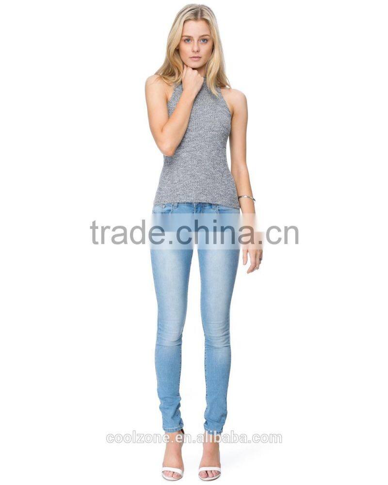 Wholesale mid rise jeans skinny-leg cut cotton jeans women