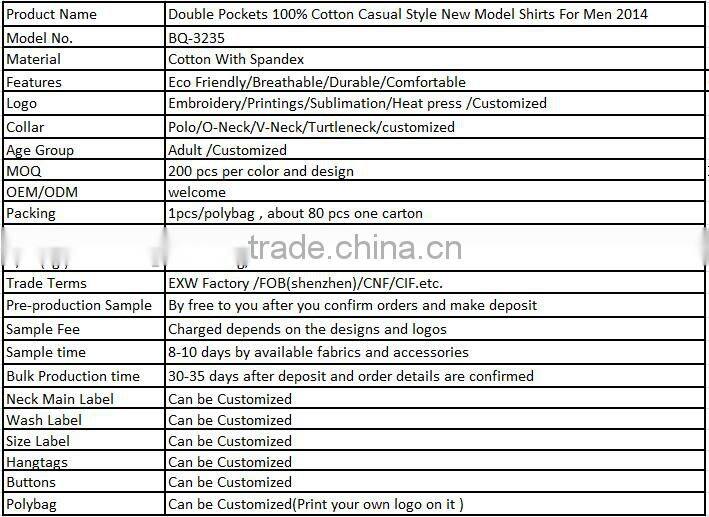 Double Pockets 100% Cotton Casual Style New Model Shirts For Men 2014