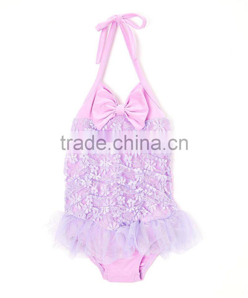 Hot Sale Girl Halter With Lavender Lace Halter Girl One-Piece Dress Children Clothes G-NP-S905-155