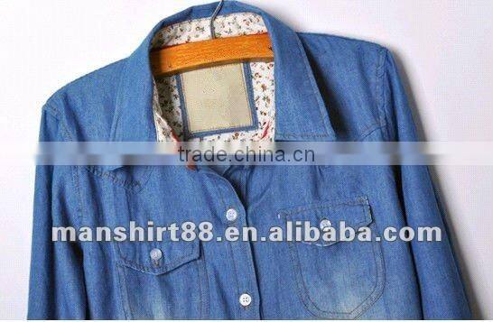 Elegant European&American classic style 100% Cotton Light bule Denim/Retro shirt for Women/Ladies with S,M,L,XL,XXL
