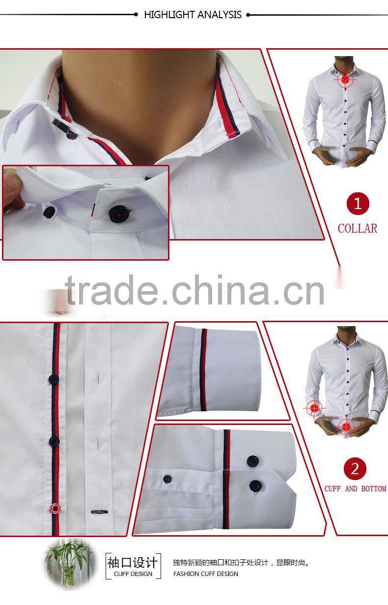 2017 men's white dress formal shirts with contrast color on collar and cuff