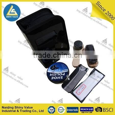 compact PVC bag shoe care kit with pig's hair shoe brush for men