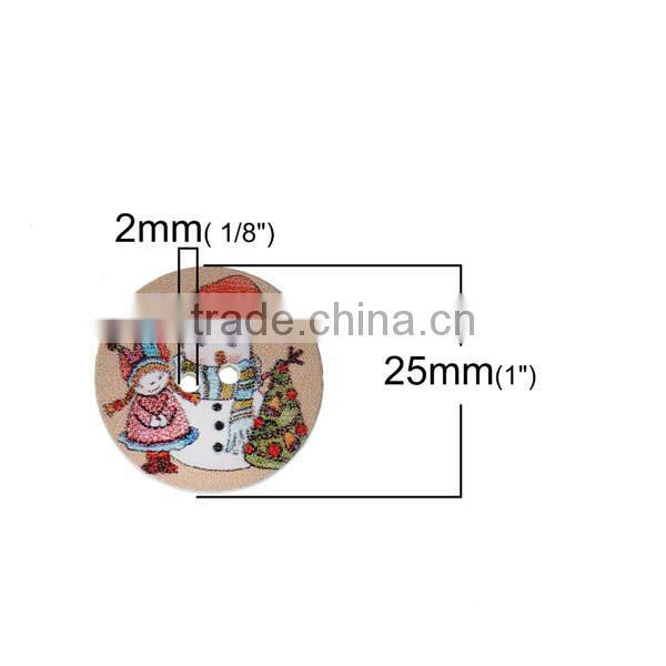 Wood Sewing Buttons Scrapbooking 2 Holes Round At Random Christmas Snowman Pattern 25mm Dia