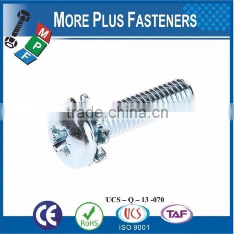 Made in Taiwan Black Head Trim Bright Zinc Plated Stainless Steel Philips Pan Head SEMS Screw